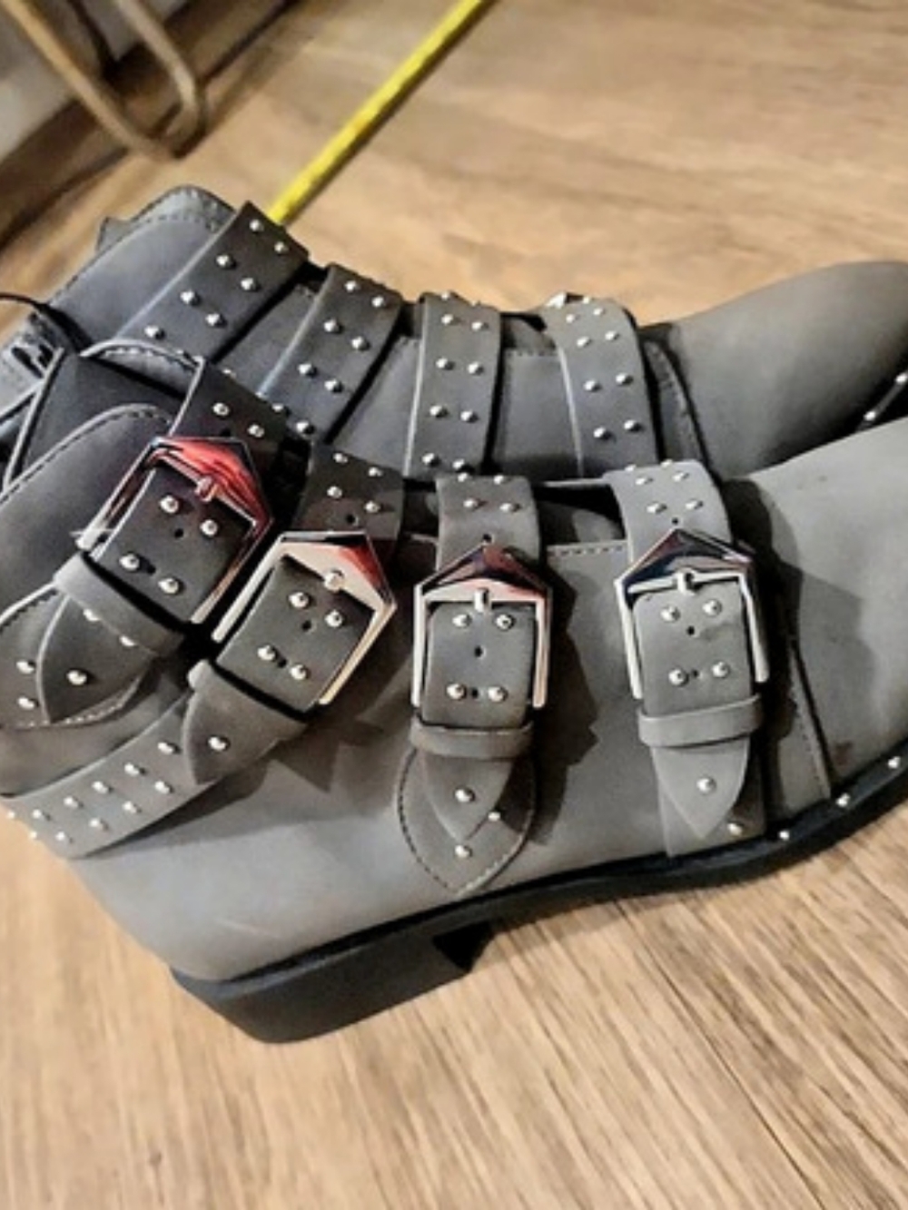 Studded Ankle Boots in Gray Like New